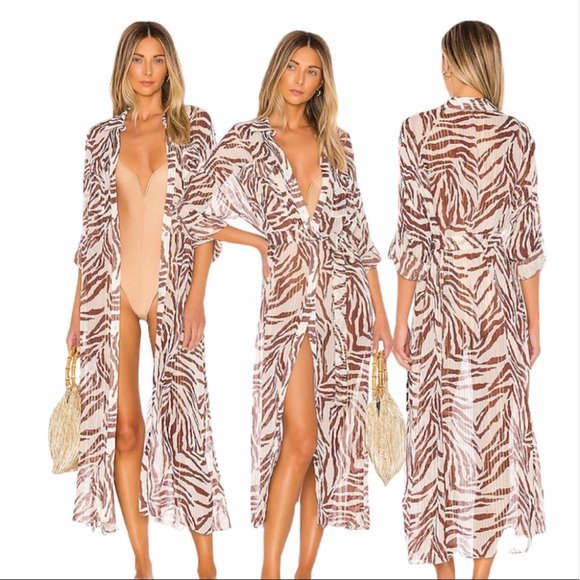 Rococo Sand Other - ROCOCO SAND Zebra Braun Kaftan Shirt Dress Sz XS B1149